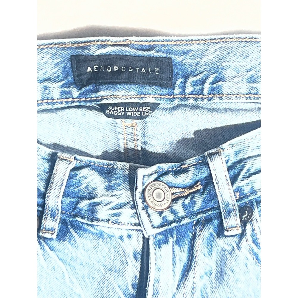Aeropostale Super Low Rise Baggy Wide Leg Jeans Light Wash 2 Short 100% Cotton